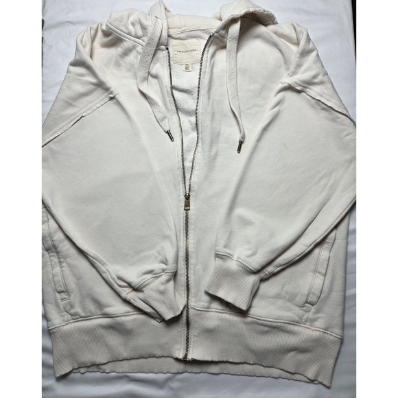 American Eagle Tops - American Eagle Full Zip Hoodie Cream Oversized Fleece Sweatshirt XS/S